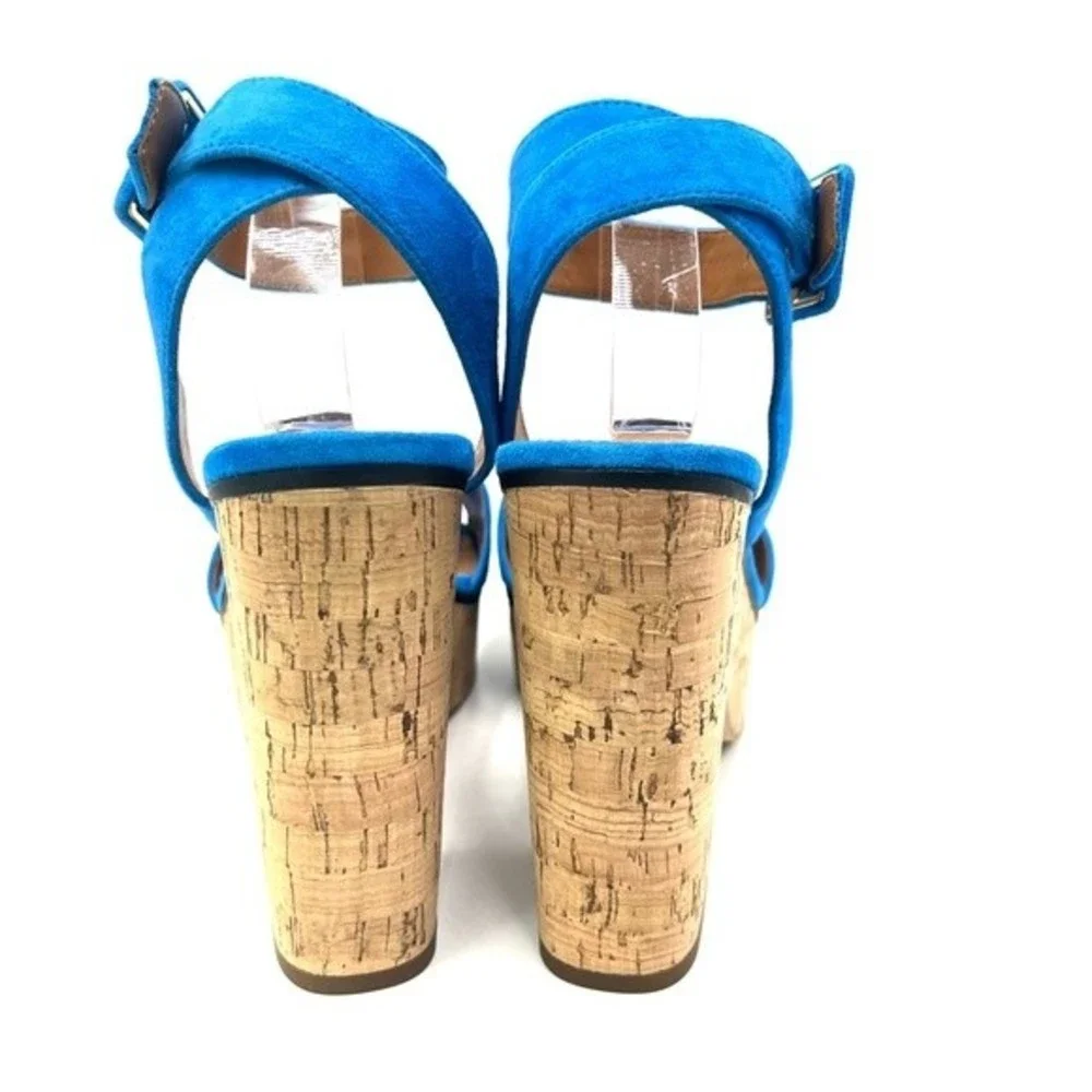 Franco Sarto Womens Size 11 Blue Suede Leather Chunky Cork Platform Heels‎ Shoes